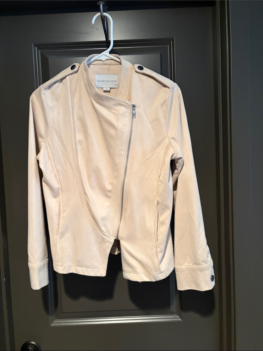 Paper Crane Light Beige Asymmetric Zip Moto Jacket